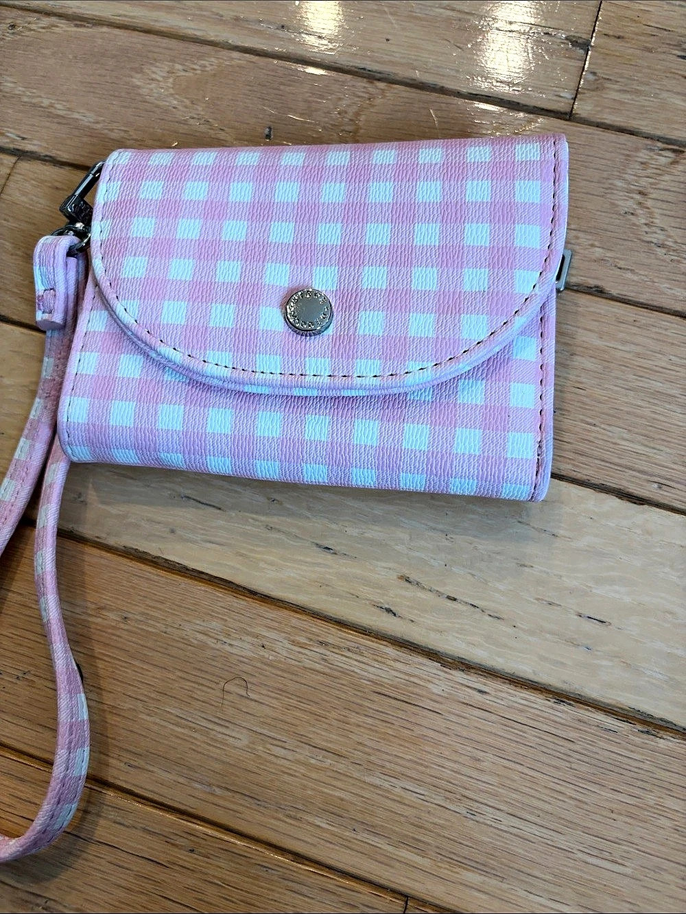 Steve Madden Pink & White Gingham Wristlet Wallet